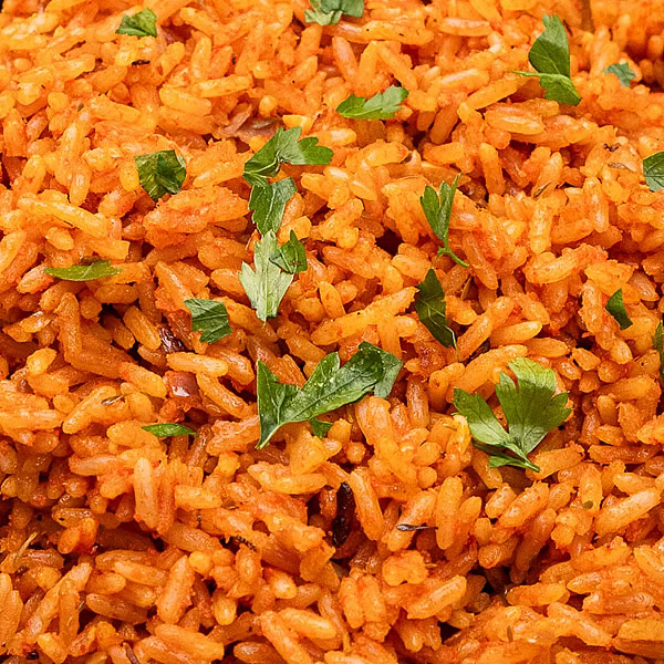 Smoky jollof rice in bowl